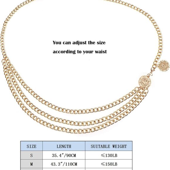 Women Waist Chain Belt Multilayer Sunflower Pendant Adjustable Gold Alloy - Picture 6 of 6